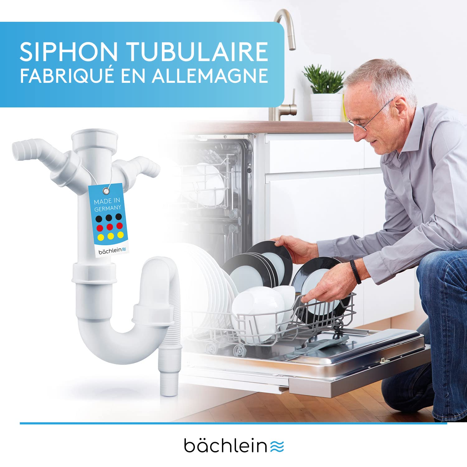 Bächlein Siphon Tubulaire Flexible Pour Évier de Cuisine - Siphon Avec Raccordement Double pour Appareil - Raccord Universel G 1 1/2"