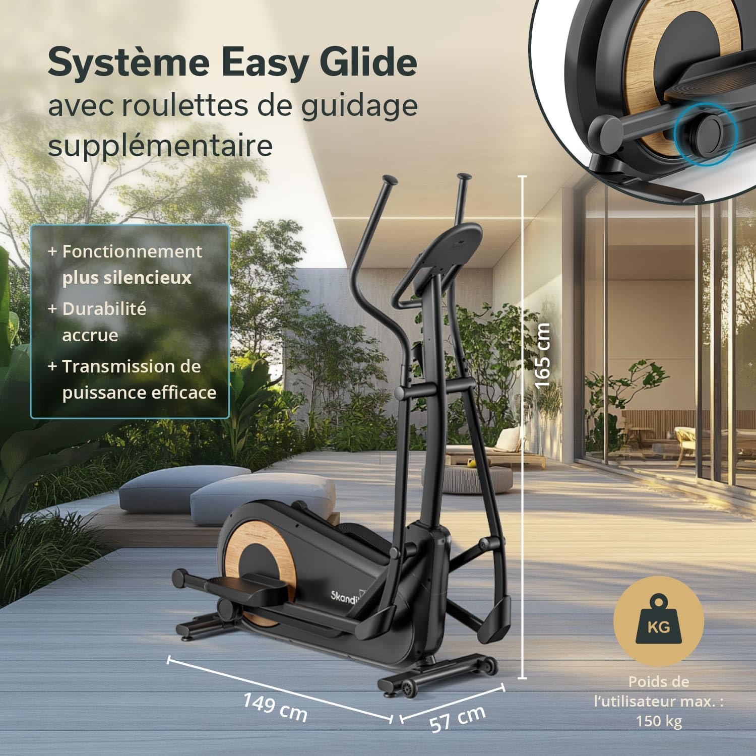 Skandika Vélo elliptique Carbon P24-RG, Vélo elliptique d'appartement, 16 Niveaux de Résistance, Auto-alimenté, Frein Magnétique, Écran LED, Bluetooth, Kinomap, Masse d'inertie 24KG, Max 150KG