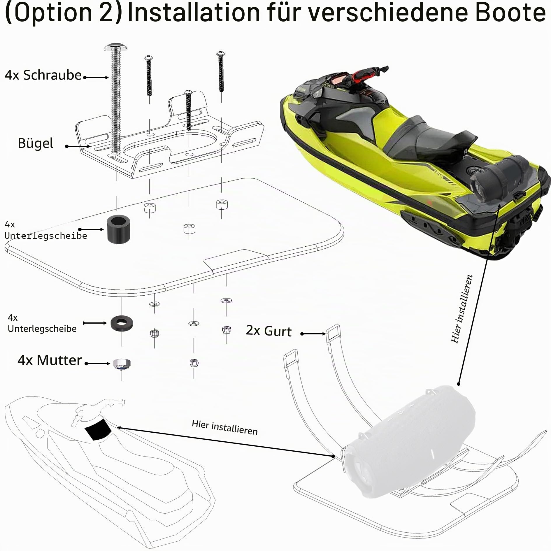 Wandhalterung aus Metall, kompatibel mit jbl Xtreme 4, tragbarer Lautsprecher für Jet-Ski, Schneemobil, Boot, PWCs, sichere Halterung, Wandhalterung mit verstellbarem Gurt für JBL Xtreme3,2