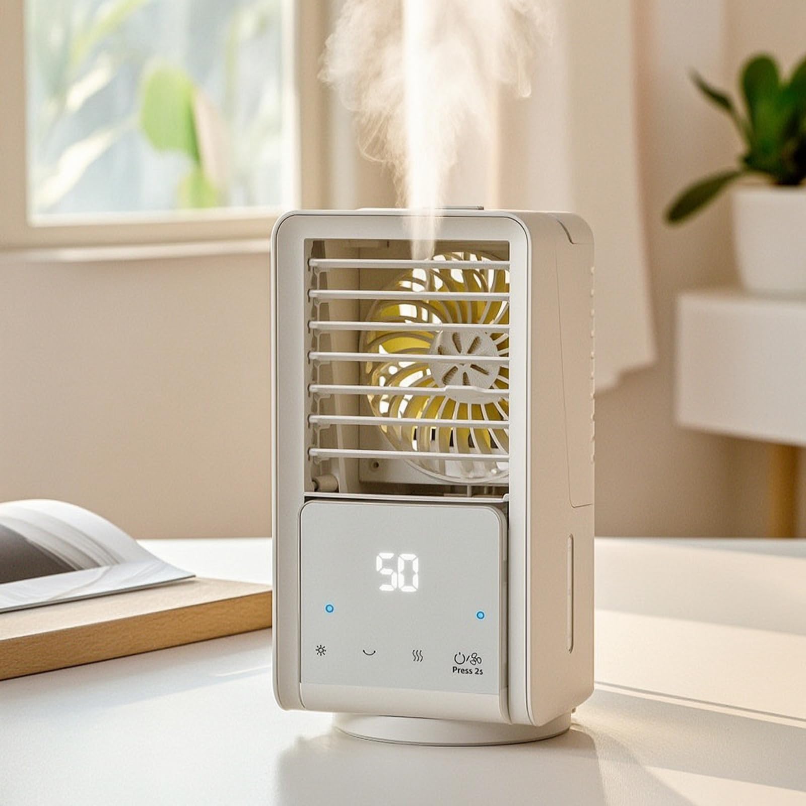 Ventilador Escritorio con Humidificador USB Mini Ventilador Mesa Portátil para Estudians, Dormitorio