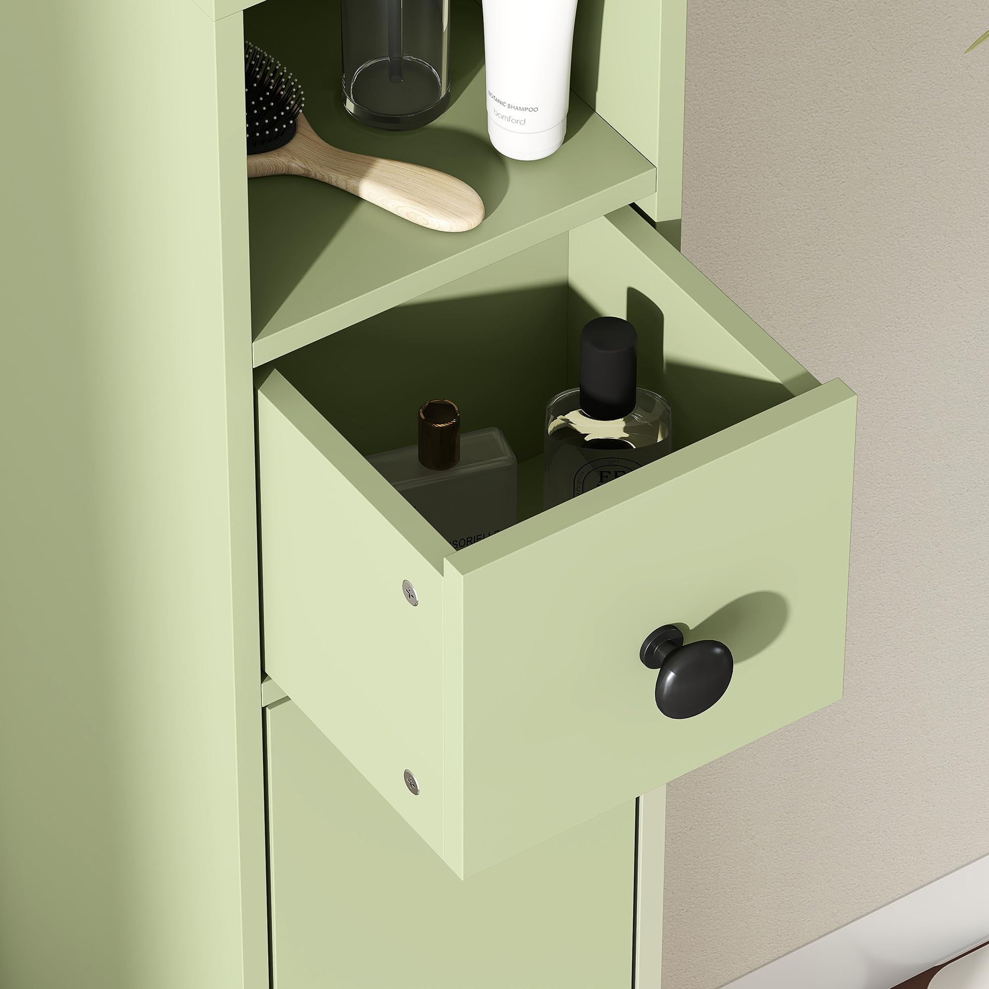 kleankin Armario de baño Alto 180cm, Delgado, 4 estantes Abiertos, Verde