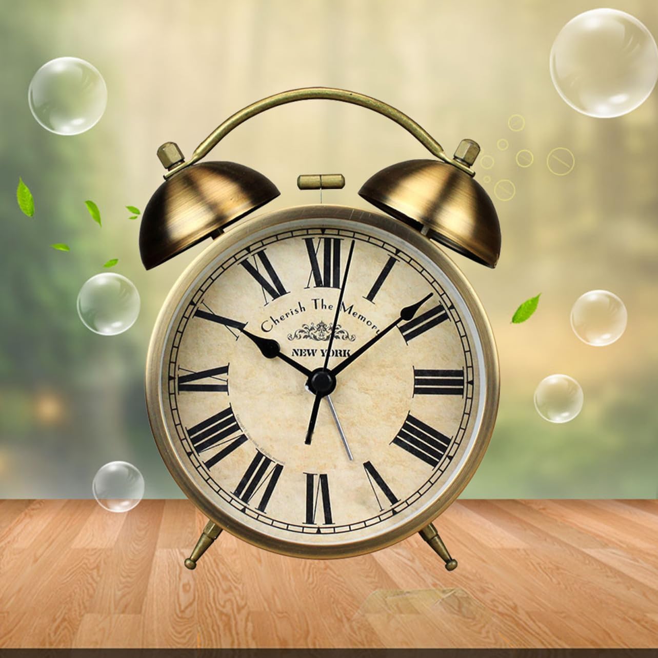 Retro Small Bell Alarm Clock Silent Non-Ticking Desktop Creative Vintage Style for Bedroom Home Office Loud Ring for Heavy Sleepers Decorative Timer