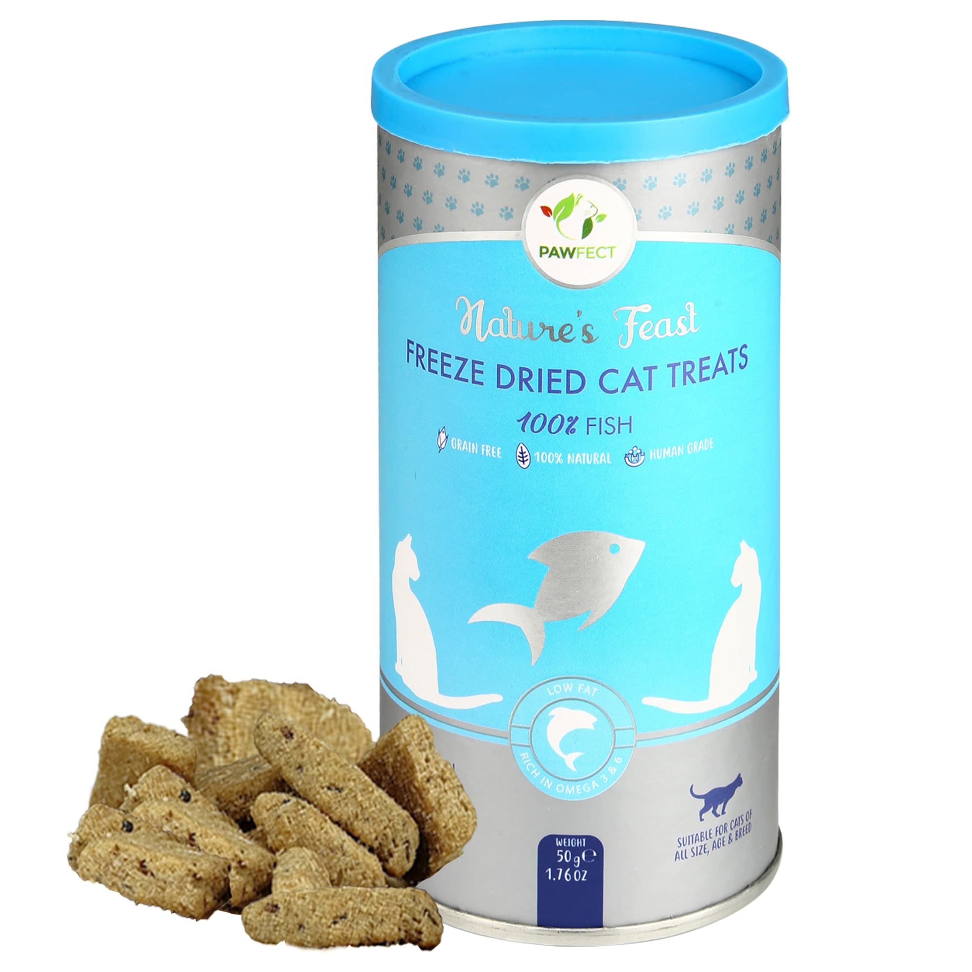 Pawfect Nature’s Feast Freeze-Dried Fish Meat Cat Treats - Omega-3 & Taurine-Rich Fish Treats for Skin Coat Heart & Vision Support - 100% Natural Single-Ingredient Grain-Free Cat Treat (50g/1.76oz)