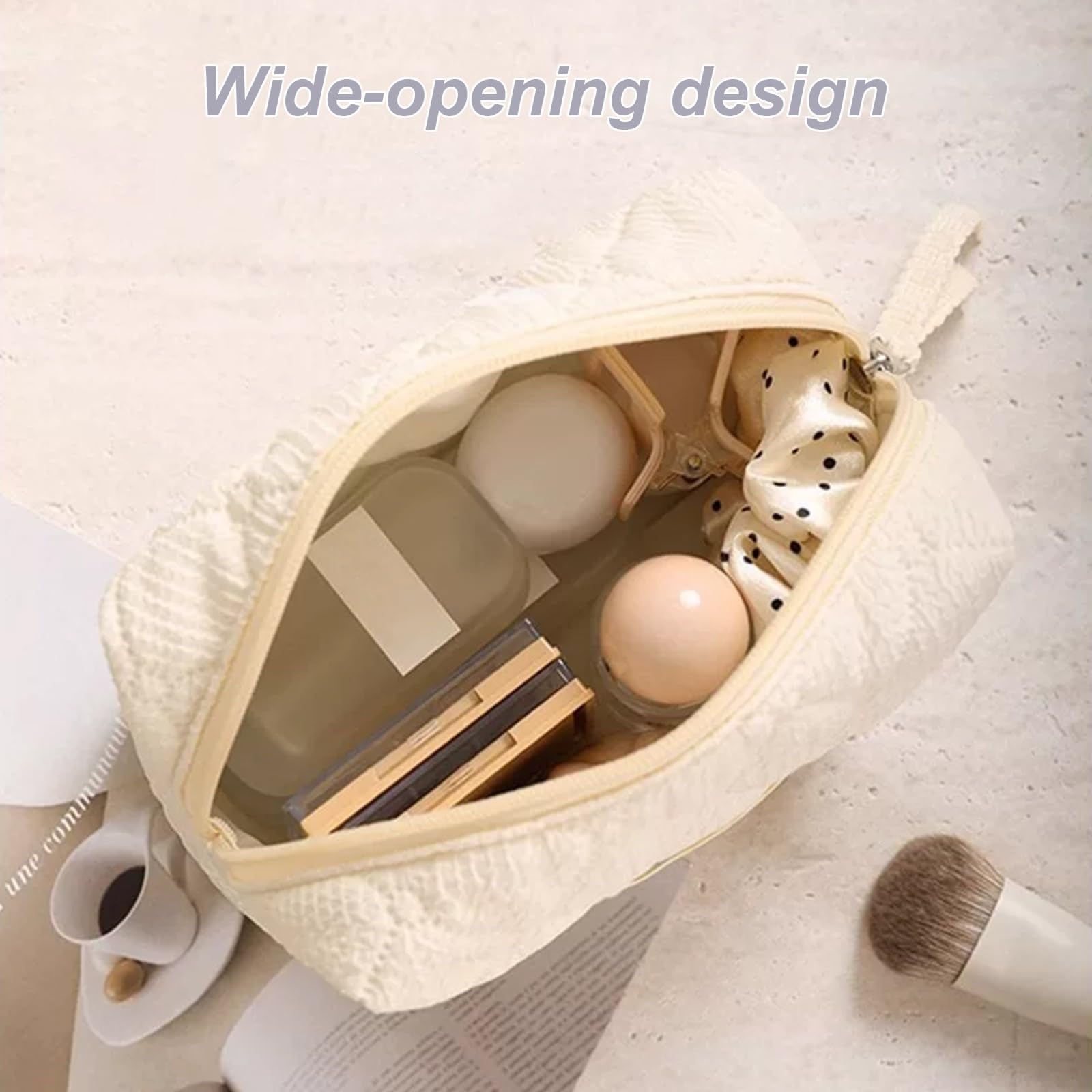 Grande Trousse Trucco a Larga Apertura, Organizer per Toiletries, Cosmetici, Facile da Pulire, Tessuto Morbido e Soffice, per la Cura Della Pelle e Gli Articoli Essenziali(White)