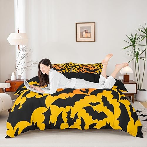 Miniatura 27 de Castle Fairy Juego de ropa de cama con temática de Halloween, tamaño Queen, juego de funda de edredón con estampado de animales de murciélagos Multi