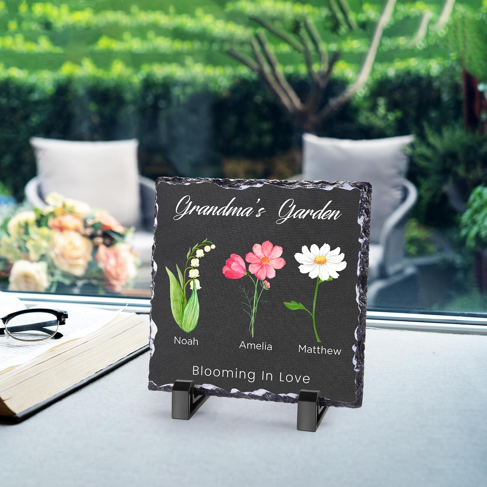 Piedra de jardín personalizada, piedra conmemorativa de jardín de flores con texto/nombres, regalo para abuela, día de la madre, regalos de cumpleaños