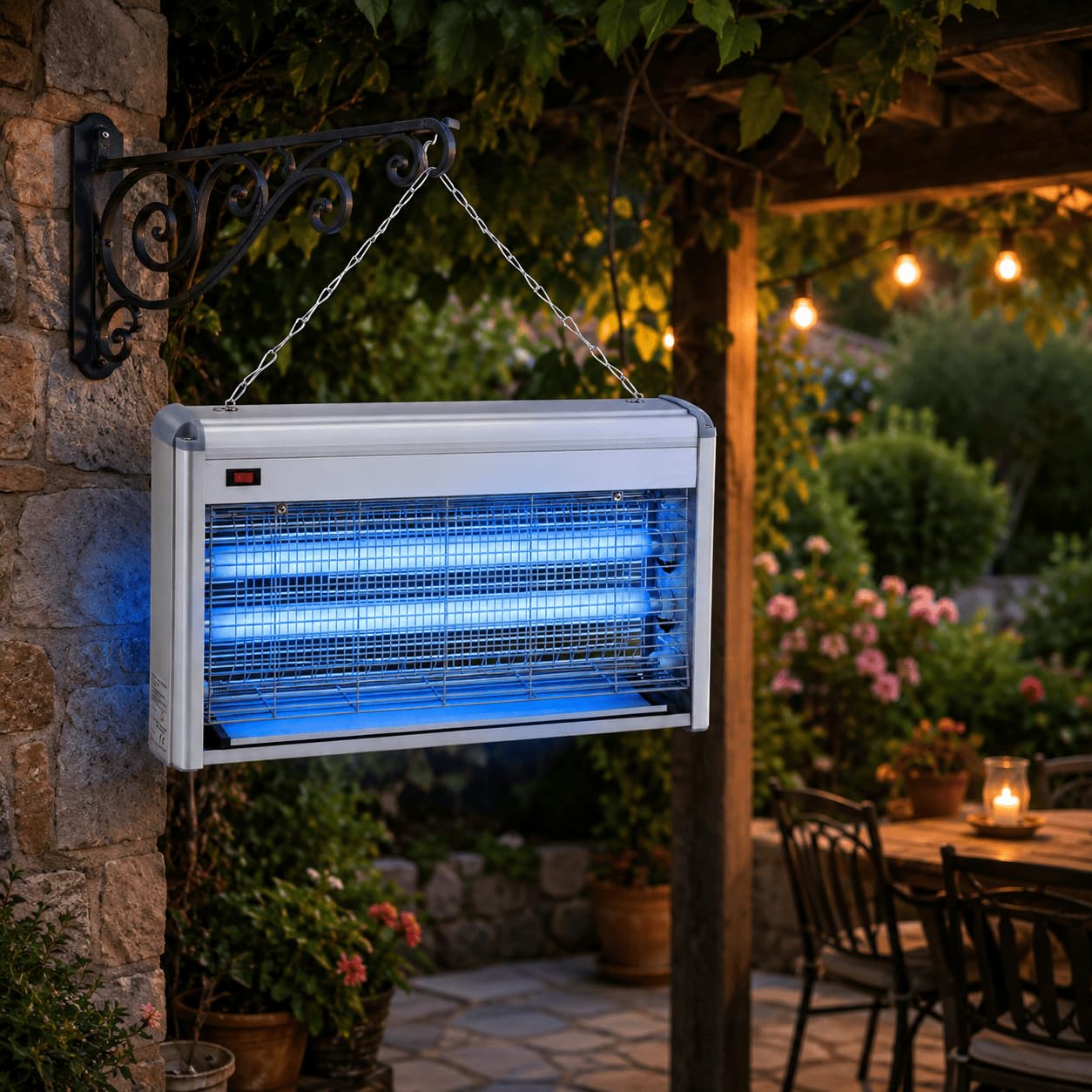 Lampada Insetticida XXXL Antizanzare Elettrico 40w (2x20w), Zanzariera Elettrica contro Insetti, Zanzare e Mosche - Con catena e spazzolina per pulizia
