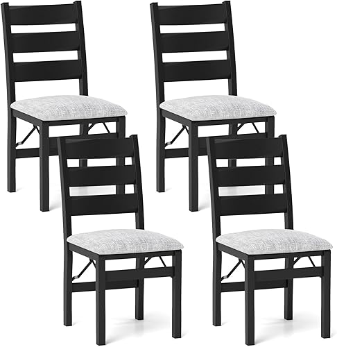 Giantex Juego de 4 sillas de comedor plegables, modernas sillas de cocina tapizadas con respaldo de listones y asiento acolchado, marco de madera de