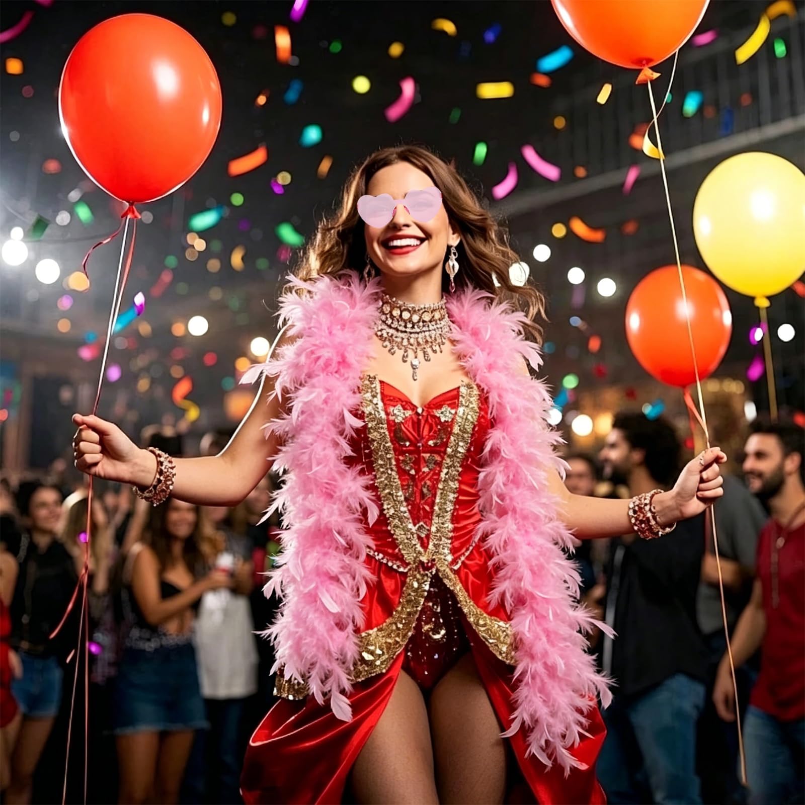 2M Boa Plume avec Lunettes en Forme de Cœur Sans Monture, Boa Rose de Dinde, Boa de Plumes, Châle en Plumes pour Déguisement, Fête à Thème, Carnaval, Cosplay, Mariage, Danse