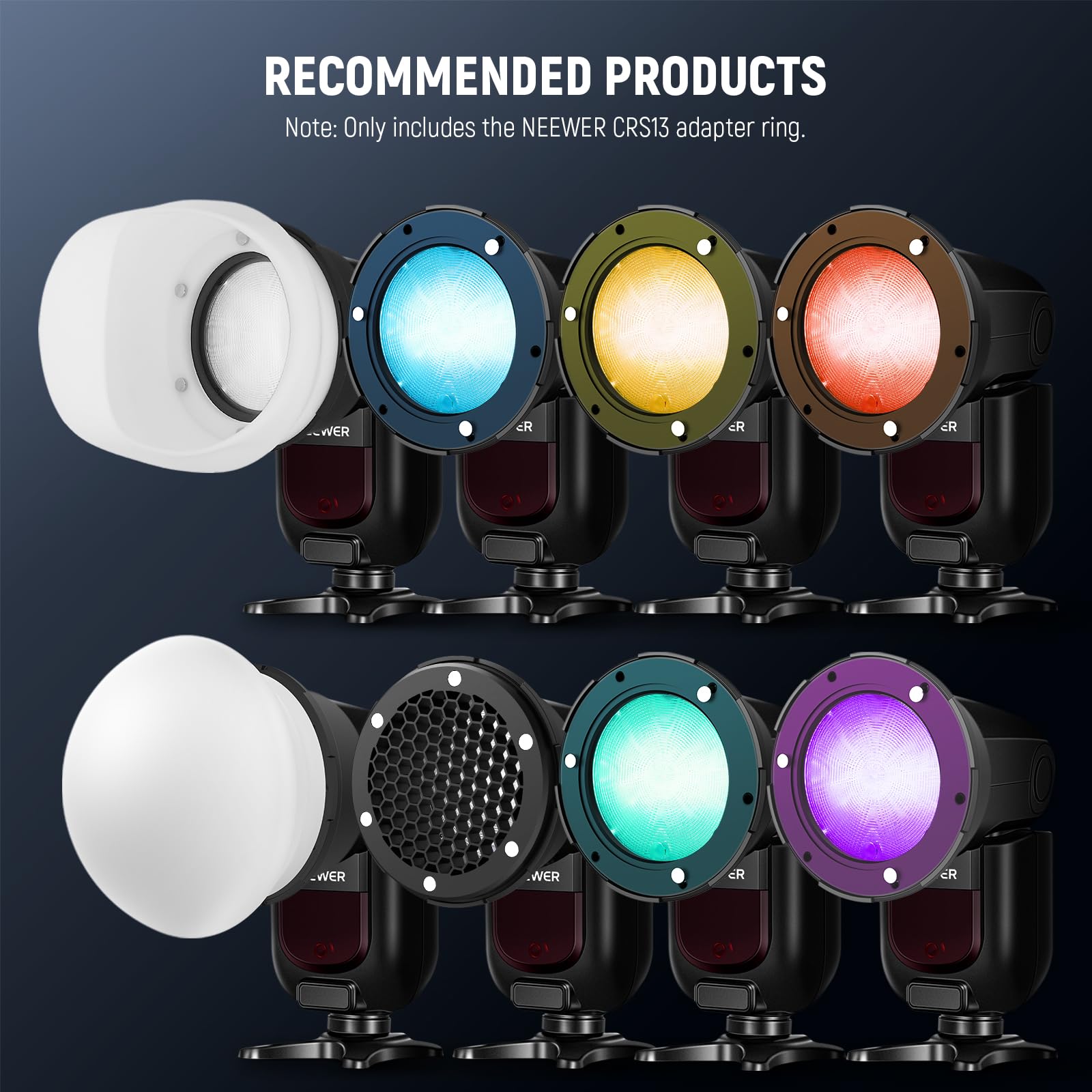 NEEWER Adaptateur magnétique pour Flash Rond, Support de Montage magnétique en Silicone, diffuseur de lumière Compatible avec Godox V1/V1 Pro, NEEWER Q120 Z2 Q120 Series, tête Ronde Speedlight, CRS13