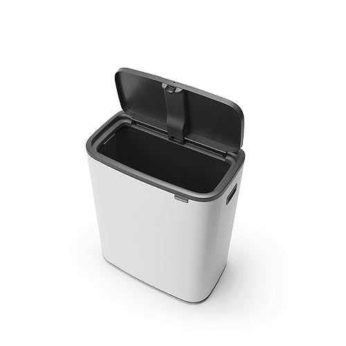 Miniatura 2 de Brabantia Bo Touch Top - Cubo de basura de 16 galones (blanco), cubo de basura suave para cocina y reciclaje con compartimento extraíble