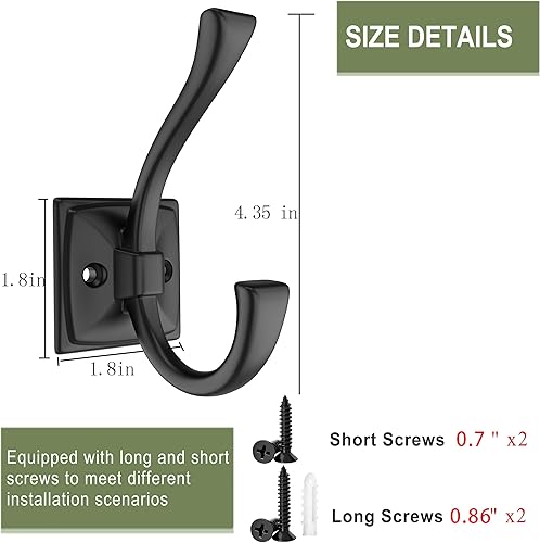 Miniatura 7 de Paquete de 8 ganchos negros antiguos para colgar en la pared, sombrero, llave, bolsa, bata, toalla, vestíbulo, entrada de baño, puerta decorativa