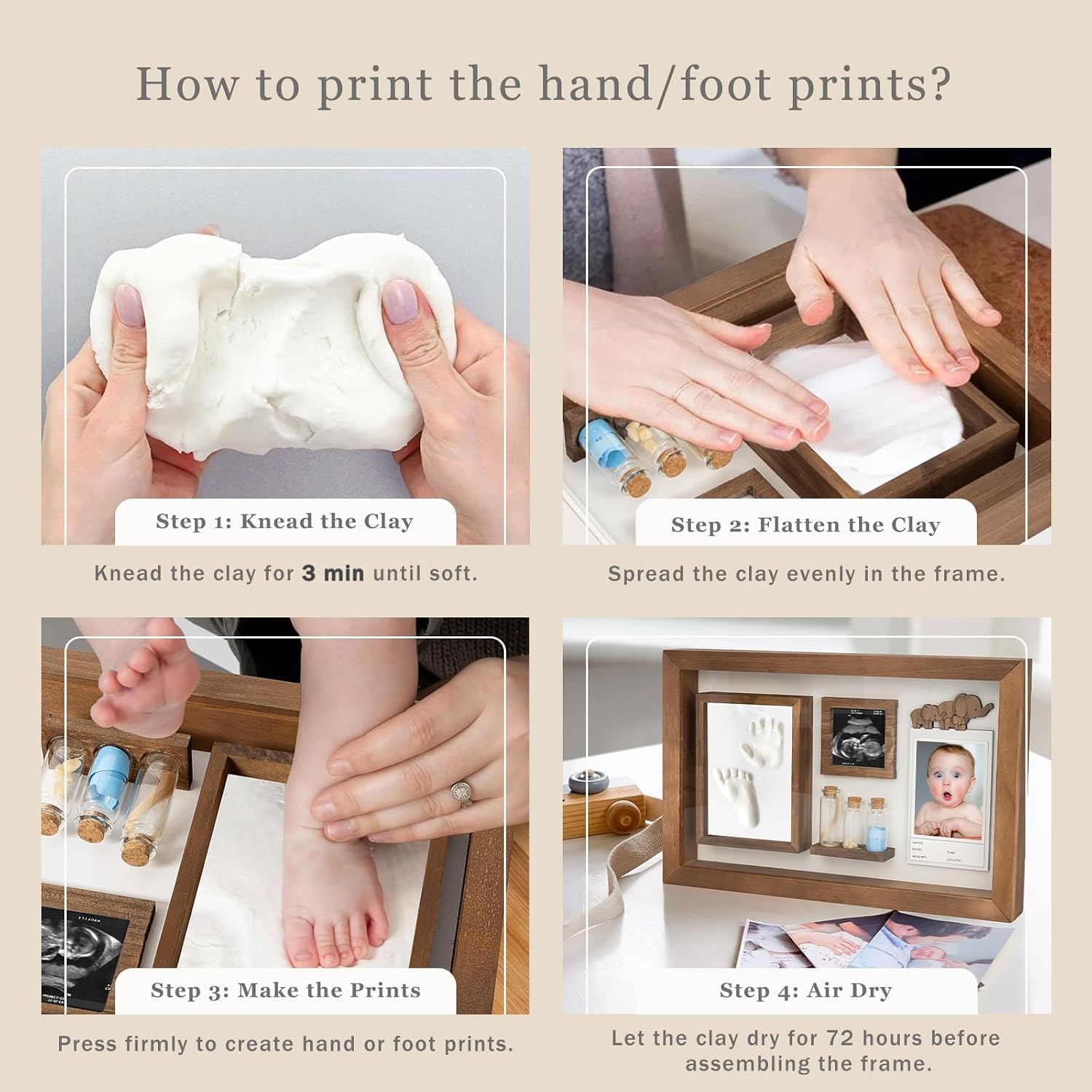 Scatola dei ricordi del bambino, kit per impronte di mani e piedi del | Scatola dei ricordi per la mamma per baby shower e registro dei piedi del bambino e impronte delle mani regalo per il primo