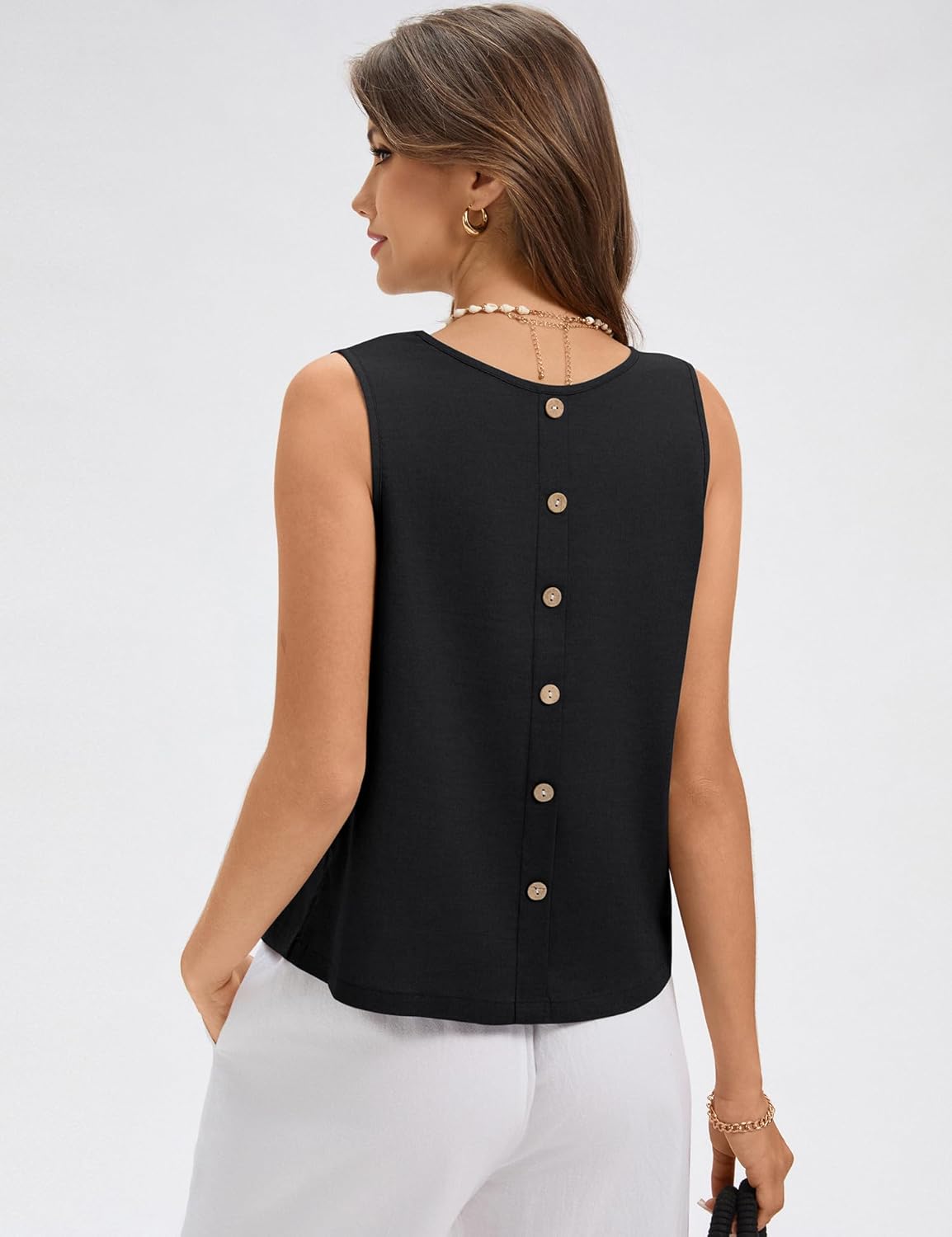 LOMON Womens Linen Tank Top V Neck Tank Tops Sleeveless Cute Spring Summer Tops for Women 2026 Beach Vacation Outfits (XS-XL) - Image 2