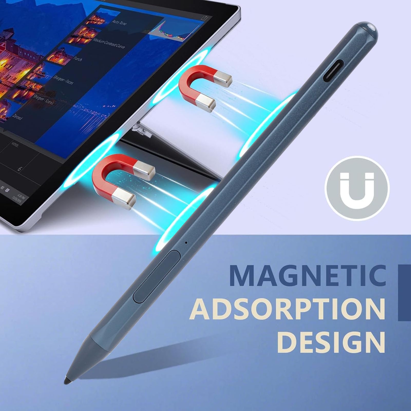 Penna Inclinabile Ricaricabile, Penna Stilo Attiva con 4096 Livelli di Pressione con Rifiuto del Palmo e Gomma Digitale Adatta per Laptop ROG Vivobook Zenbook (BLUE)