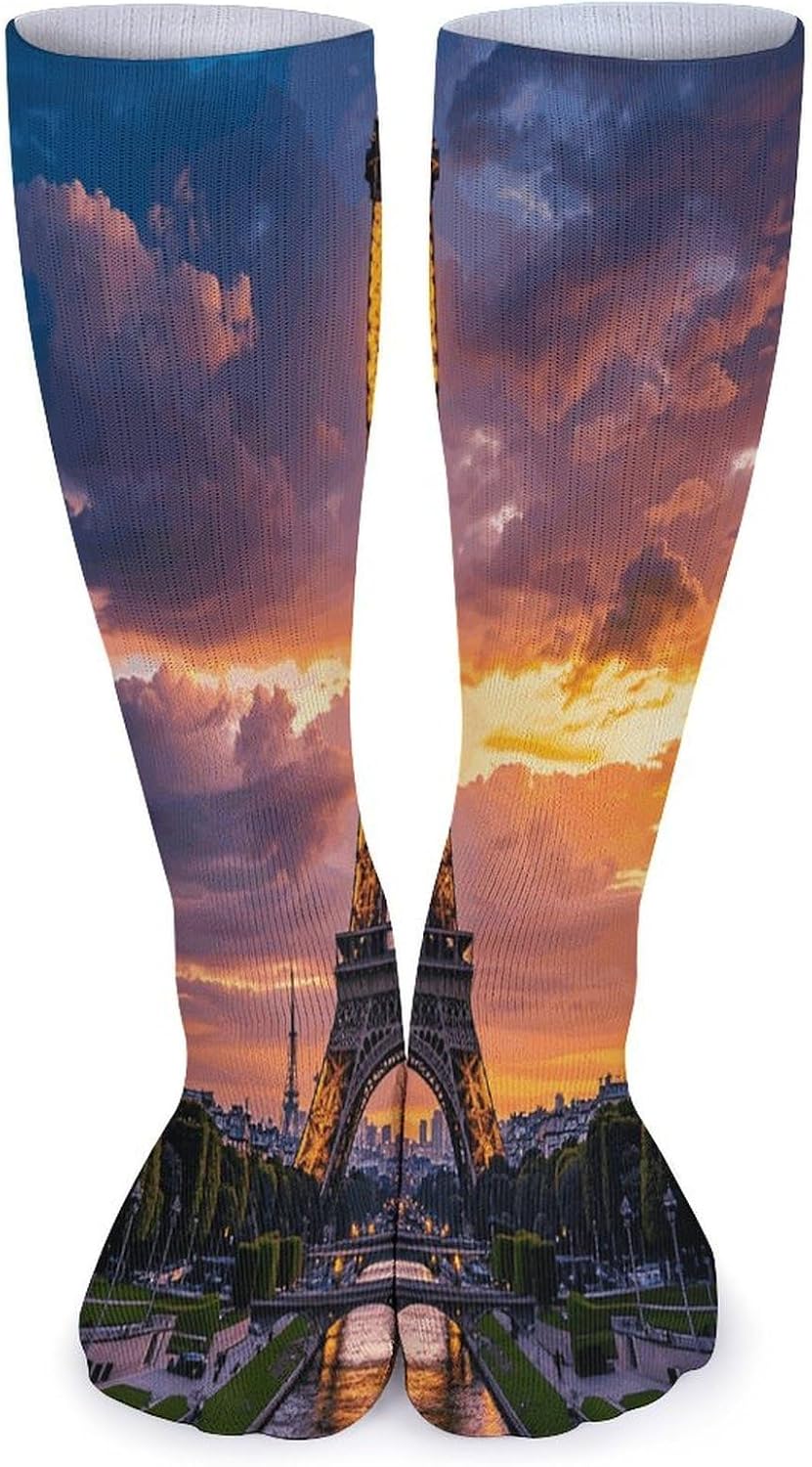 Beautiful Eiffel Tower Crew Socks Casual Breathable Calf Socks | Cushion Running Athletic Socks Long Performance Breathable Sports Socks for Women Men