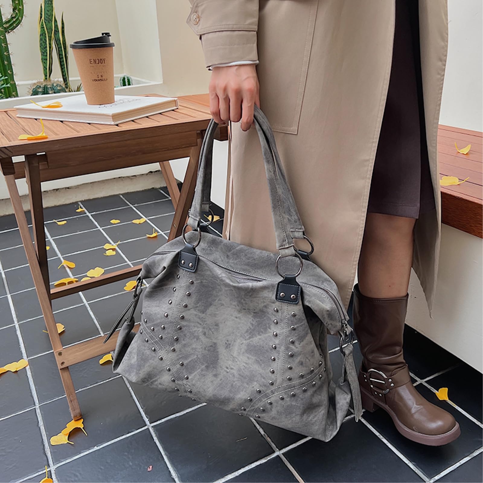 Torba crossbody nity duża pojemność PU ramię dla kobiet zima damska punk styl torby torebki
