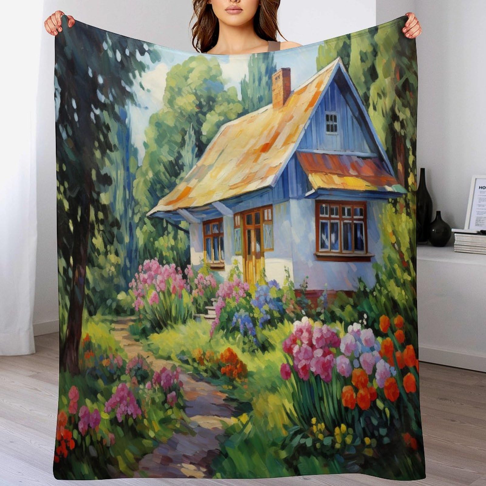 Chalet de Village de Montagne Plaid Couverture Polaire, Couvertures Polair Flanneladaptée Aux Canapés Et Aux Lits - Chaud, Facile À Entretenir 180×200cm