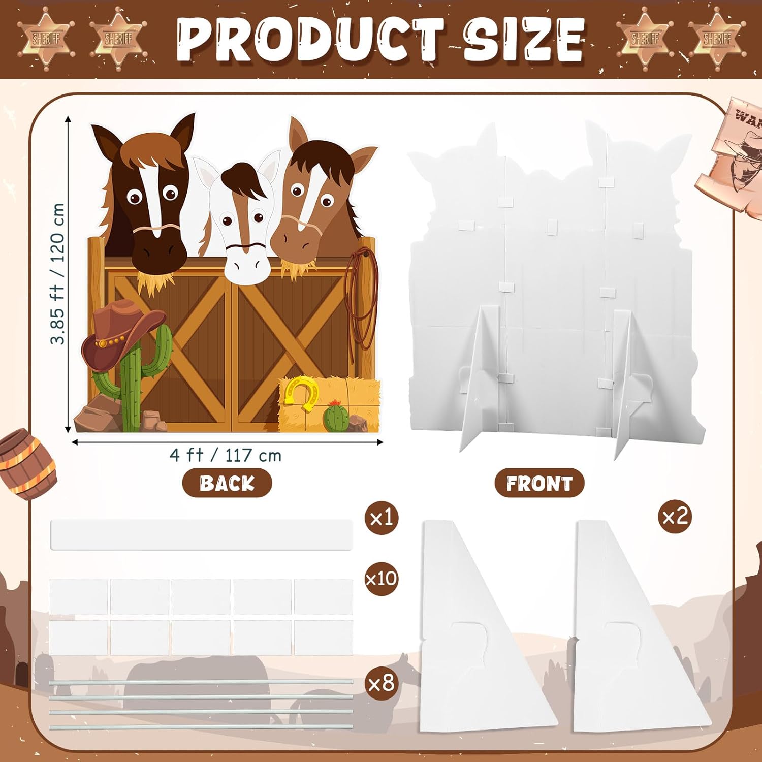 Capoda 4 ft Western Party Decorations Horse Stable Cardboard Cutout Stand Up Western Photo Props Standup Backdrop Background for Baby Shower Birthday Party Decor Supplies