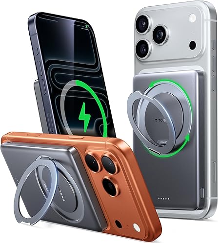 Vista 10 de TORRAS MiniMag Power Bank, cargador portátil inalámbrico ultra delgado de 5,000 mAh con cable USB-C, batería magnética de carga rápida para iPhone