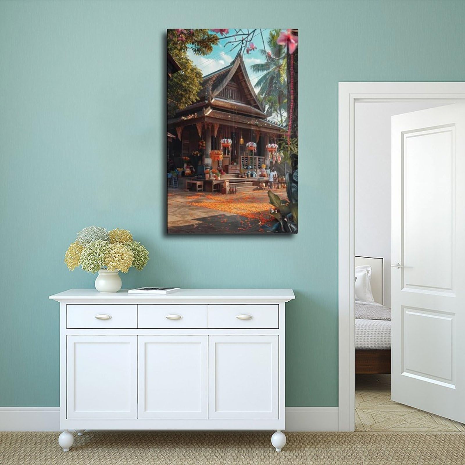 Songkran Festival Water Festival Scena Canvas Poster Wall Art Decor Stampa Dipinti per soggiorno camera da letto Decorazione 50,8 cm L x 76,2 cm W