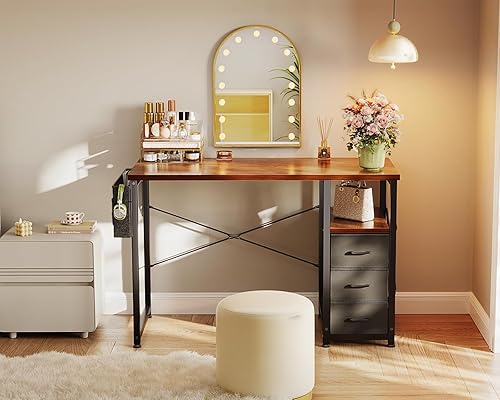 Miniatura 7 de AODK Escritorio pequeño para computadora de 40 pulgadas con cajón de tela, escritorio de estudio para niños, niñas y adolescentes, escritorio de