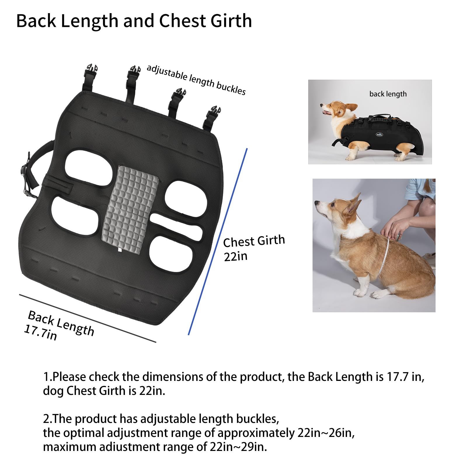 Harnais de Levage pour Chien, Sangle de Soutien et de rééducation, Sangles réglables rembourrées et Respirantes pour Chiens, handicapés, blessures articulaires, arthrite, Perte de stabilité pour