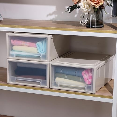 Miniatura 5 de Paquete de 3 cajones apilables grandes de almacenamiento de cocina, organizador de almacenamiento de cajones de plástico de 18 cuartos de galón,