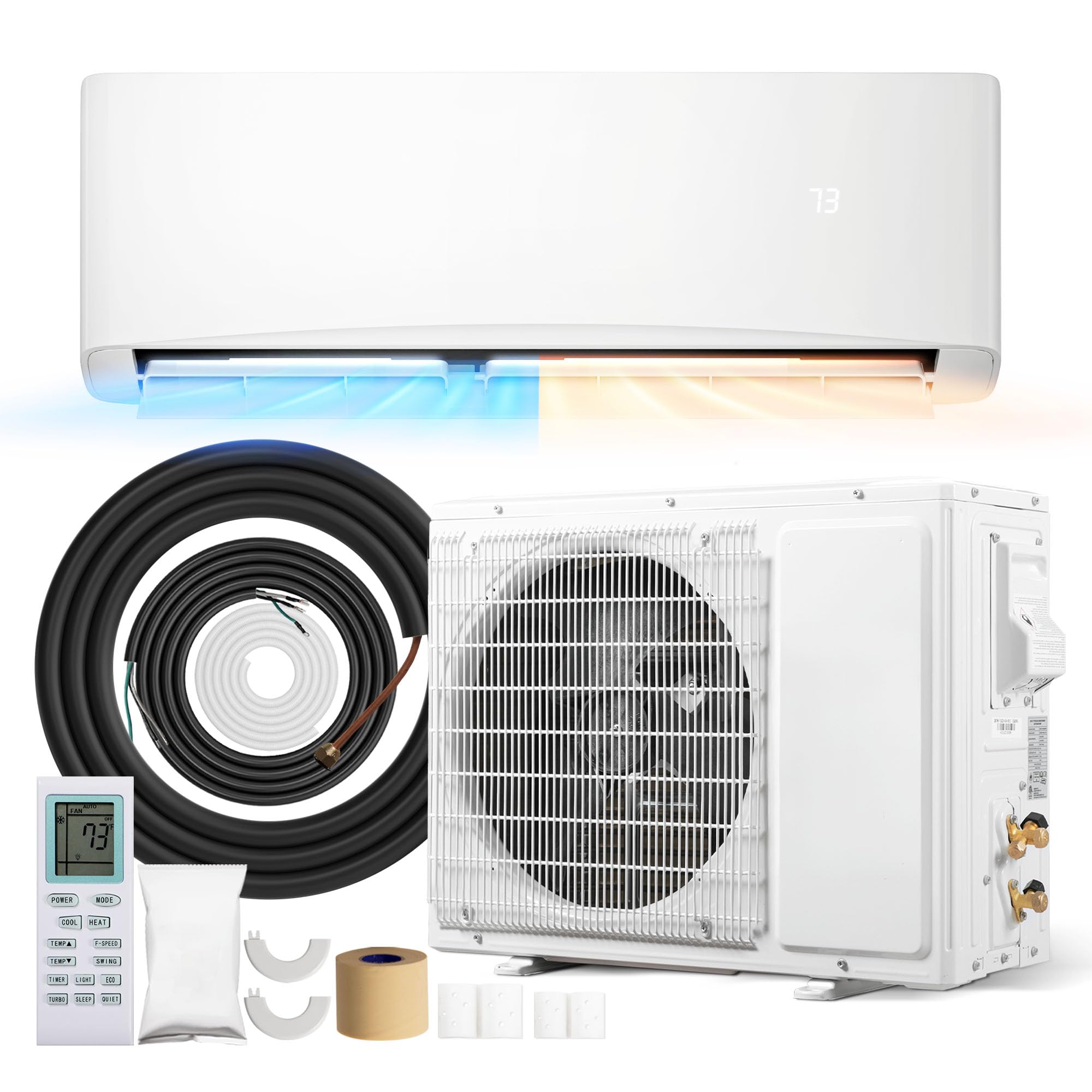 12000BTU Mini Split AC/Heating System, 17 SEER2 115V Inverter Air Conditioner Upgraded Version, Cools/Heats Up to 750 Sq.Ft, Complete Installation Kit
