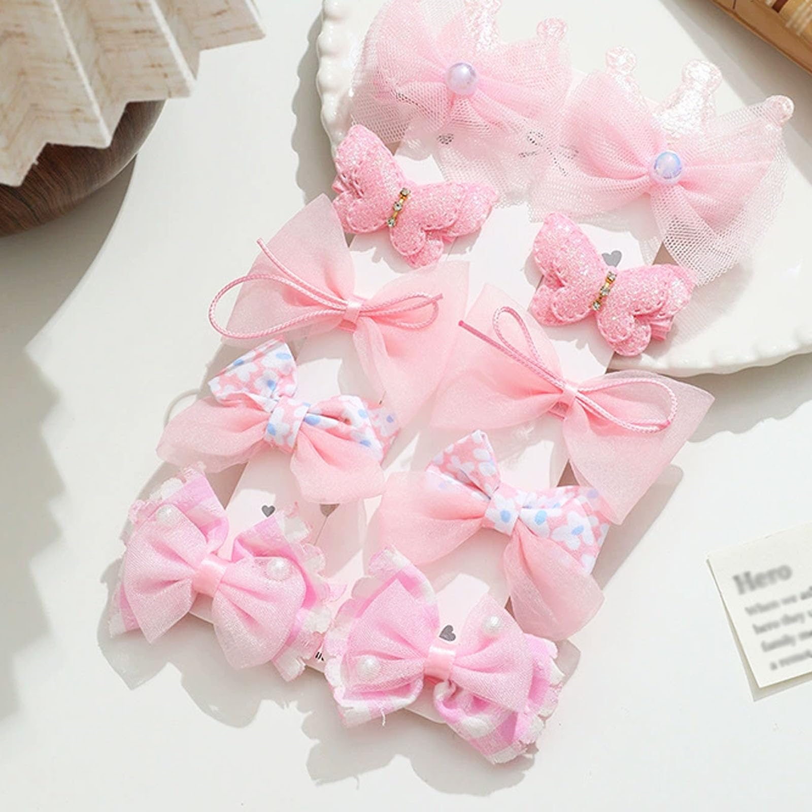 10PCS Pink Bow Hair Clips, Butterfly Crown Shaped Snap Barrettes Small Hair ties Cute Hairpins Girls Hair Accessories - Image 3