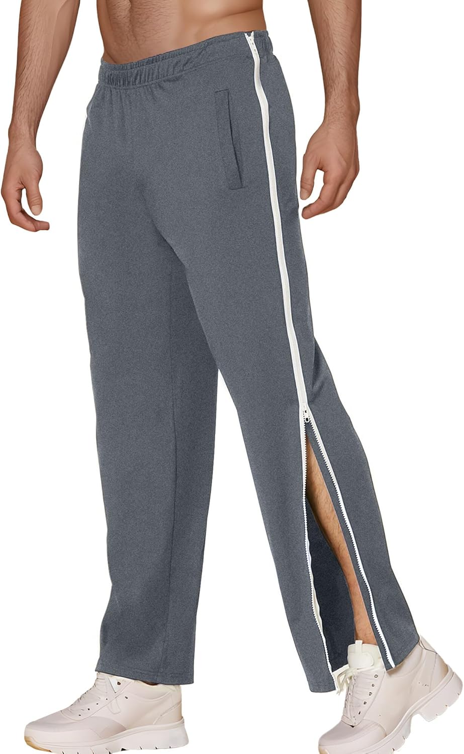 AIEOE Tear Away Sweatpants for Men Zipper Leg Pants Basketball Warm-Up Pants Loose Breakaway Pants Workout Trousers