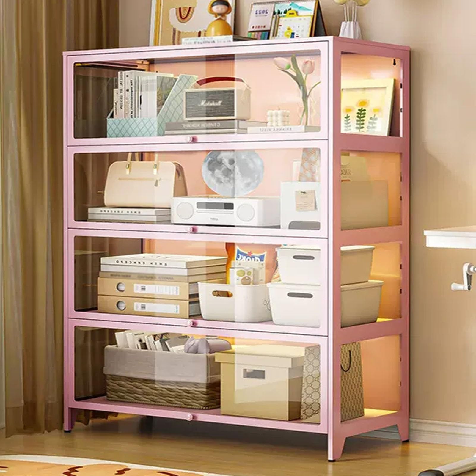 Display Case Tempered Glass, Dustproof Showcase, Carbon Steel Cabinet, 3-Sided Transparent, Flip-Top Door Design for Office Retail Storage