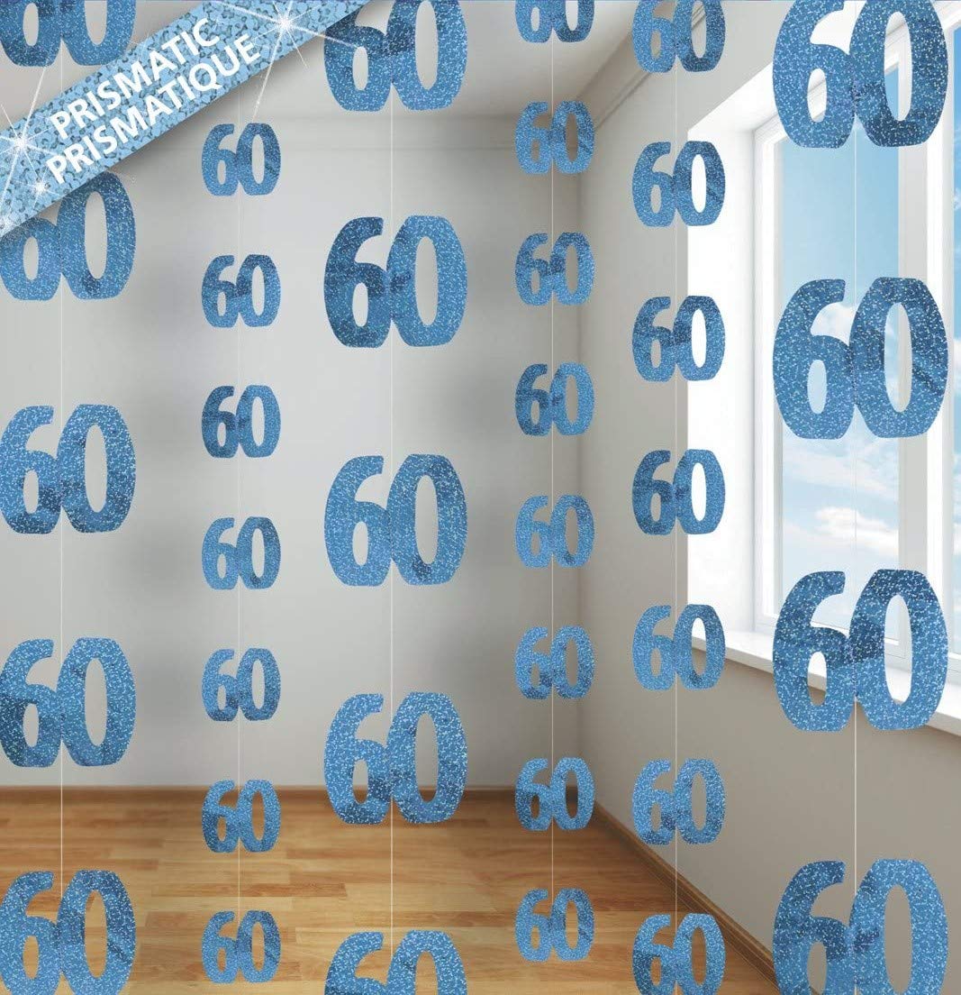 SHATCHI Age Hanging String 13th-90th Glitz Anniversary Birthday Metallic Shiny Foil Banner Party Door Wall Decorations Pack of 6, Blue, one