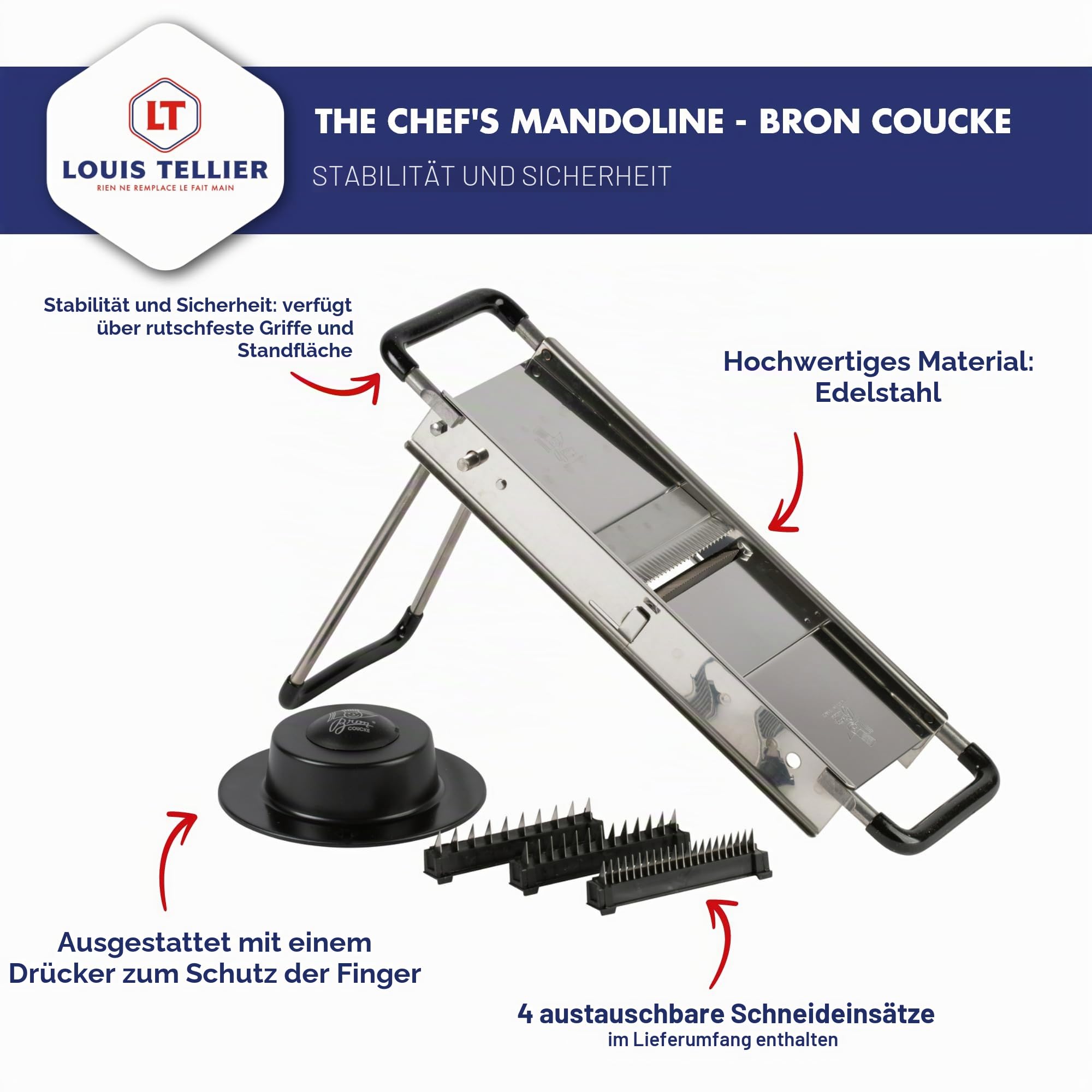 LOUIS TELLIER | Hobel Typ Mandoline du Chef | Umkehrbar (Pommes Frites und Julienne 2-4-7-10 mm) | 38,5x11,5x23 cm | Made in France