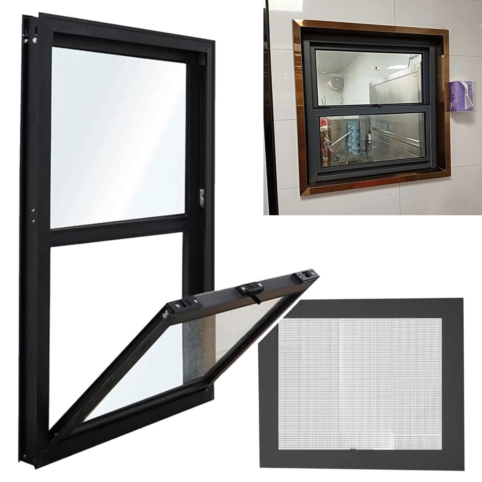 Ventana corredera para sótano con mosquitera y ventana de garaje con cierre