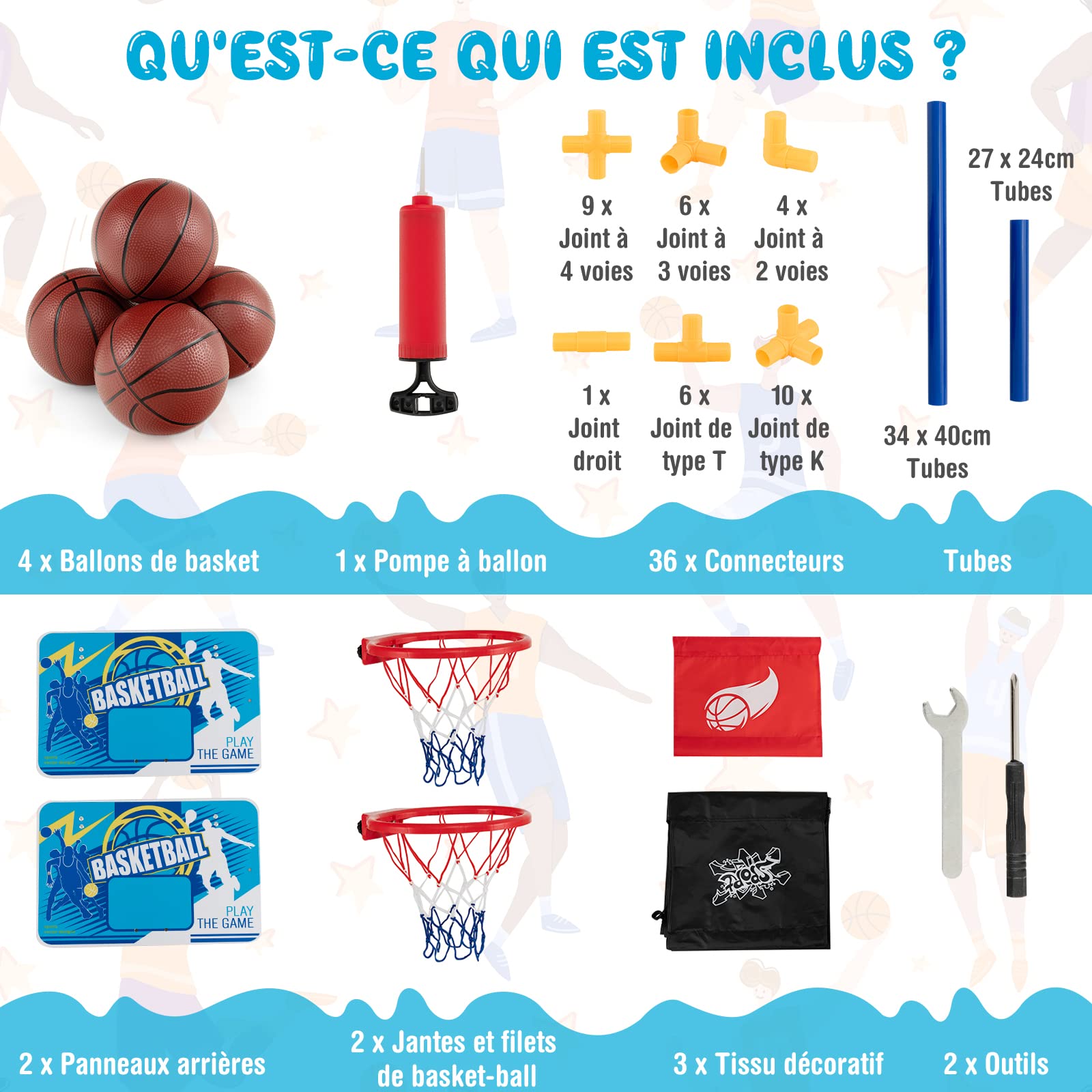 COSTWAY Jeux de Basketball Arcade à Double Tirs Enfants avec 4 Balls et 2 Paniers, Panier de Basketball Double Intérieur avec Pompe Gonflage pour Enfants de 3 Ans+