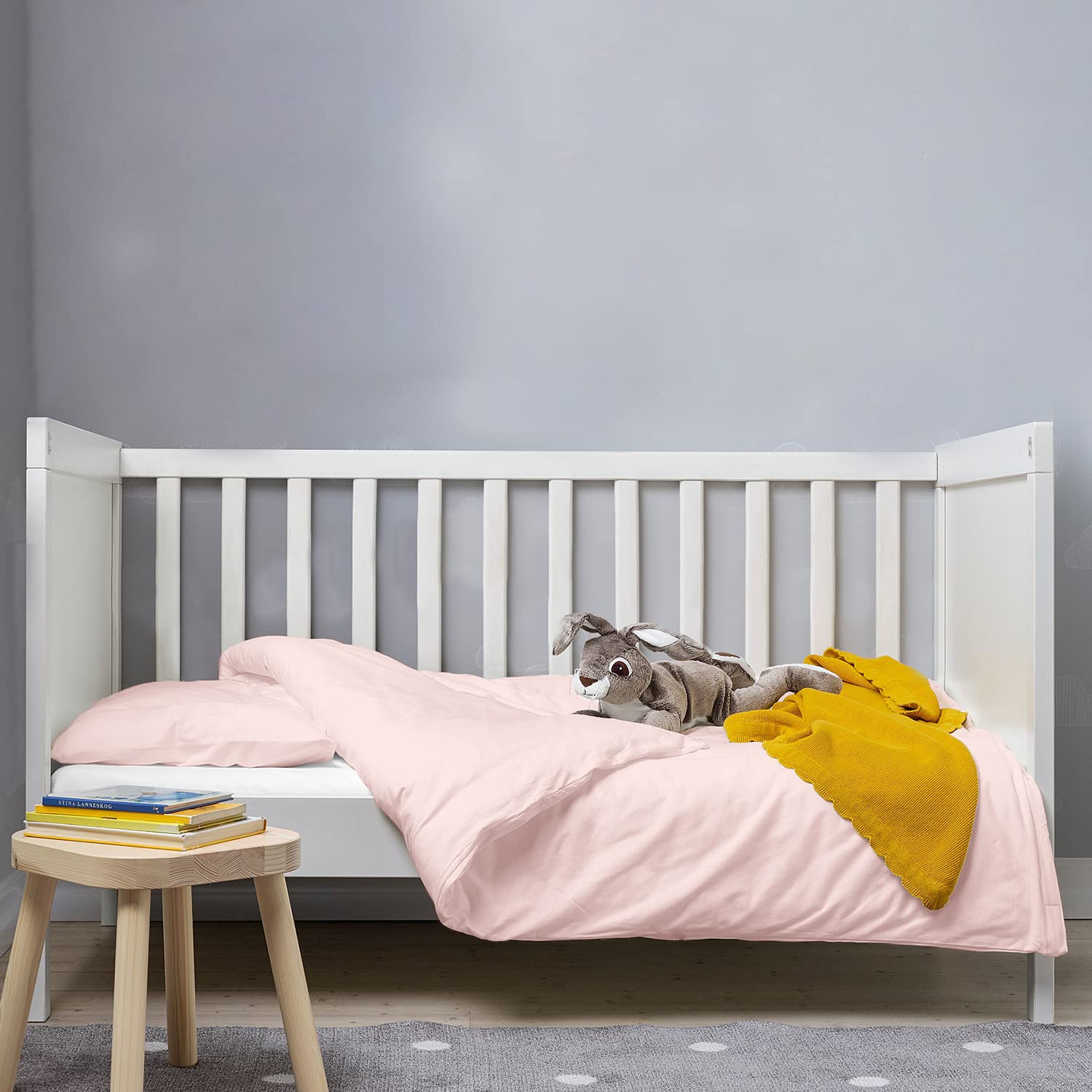 Pizuna Light Pink 100% Cotton Crib Duvet Cover 400 Thread Count Long Staple Cotton Duvet Cover 100X135 Cm, Soft Sateen Weave Toddler Bedding Set Include 1 Duvet Cover And 1 Baby Pillow Case