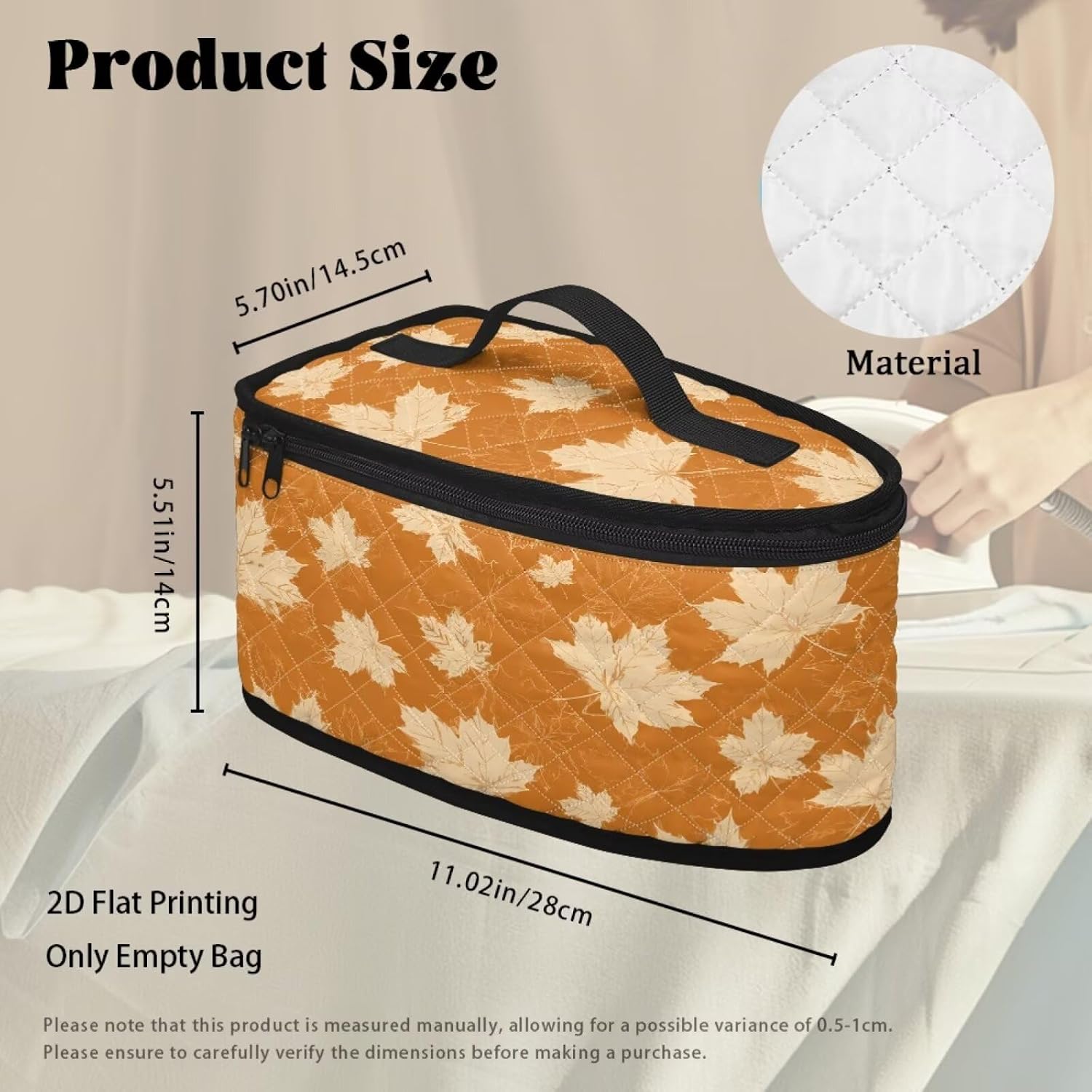 Maple Print Quilted Steam Iron Case Lightweight Steamer Organizer Portable Iron Storage Bag with Handle Zippered Travel Case Iron Accessories, Case Only