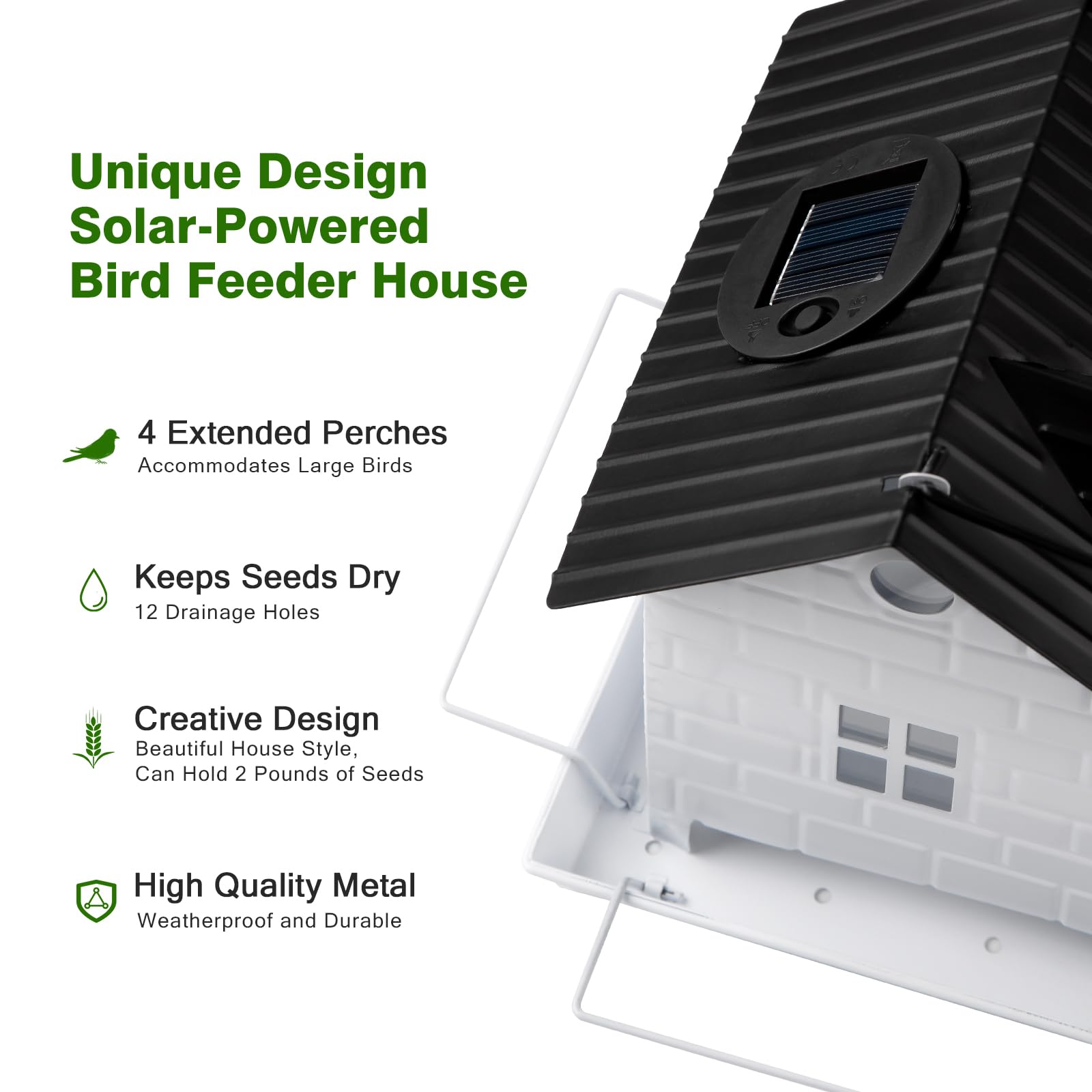Comedero solar para pájaros para colgar al aire libre, a prueba de ardillas, comedero solar de metal para pájaros, comederos para pájaros silvestres para pollos cardenales, gran capacidad,