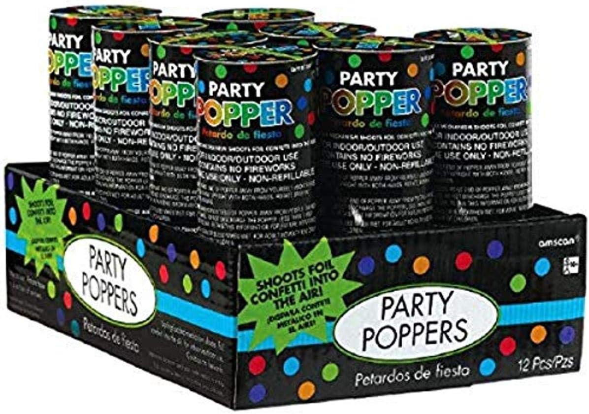 72 Metallic Foil Confetti Party Popper Cannons – 6 Packs of 12 Twist Poppers for New Year’s Eve, Weddings, Prom, Birthdays & Celebrations