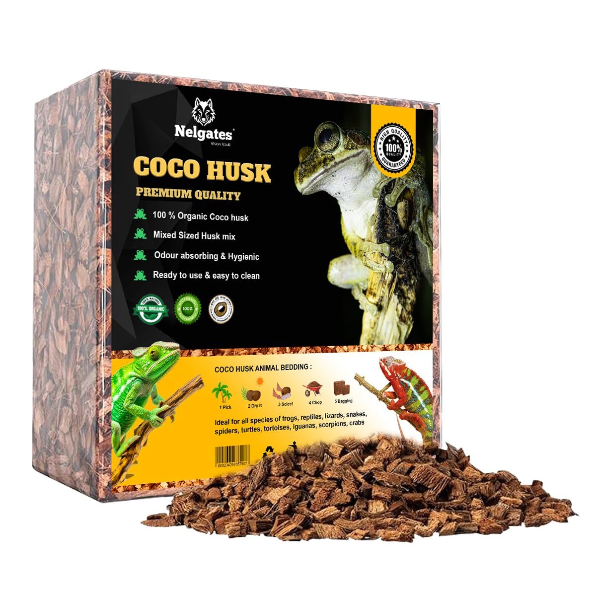 Coconut Husk for Reptiles Bedding 1kg Coco Coir Chips Terrarium Substrate for Ball Python Frog Snake Turtles,Gecko Hermit Crab Tortoise