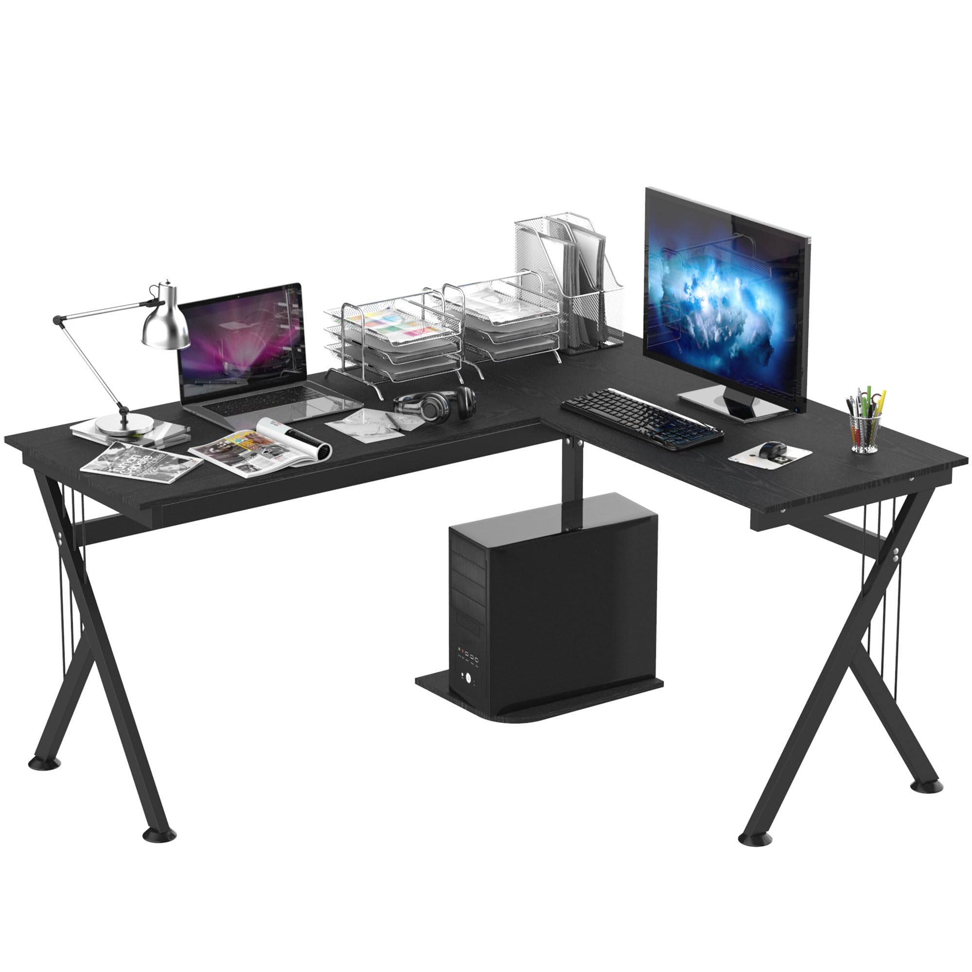 HOMCOM L Shaped Gaming Desk, 155 x 130cm Corner Computer Desk with CPU ...