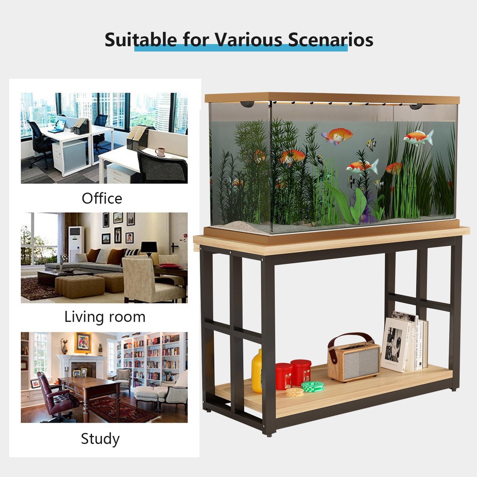 Soporte para Acuario de 2 Niveles con Almacenamiento, Soporte Metálico para Acuario con Patas Ajustables, Soporte para Tanque de Reptiles Para Oficina en Casa(Blanco,100x50x70cm)