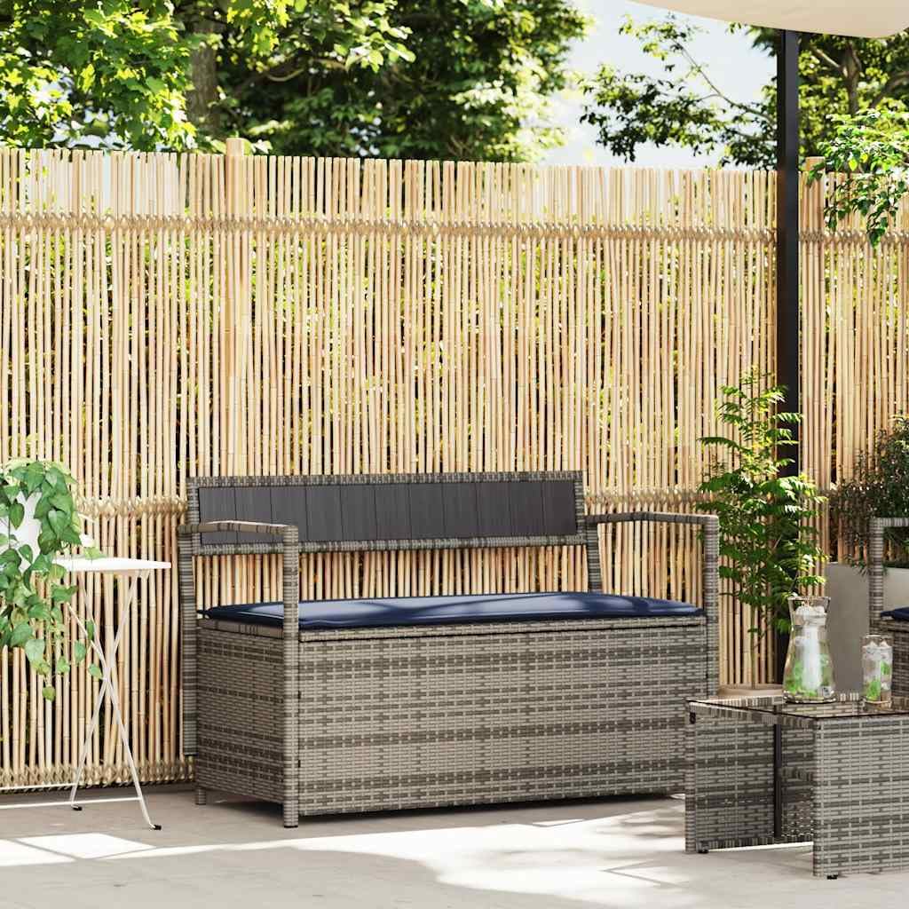 Générique Panca portaoggetti da giardino in rattan PE grigio con cuscino