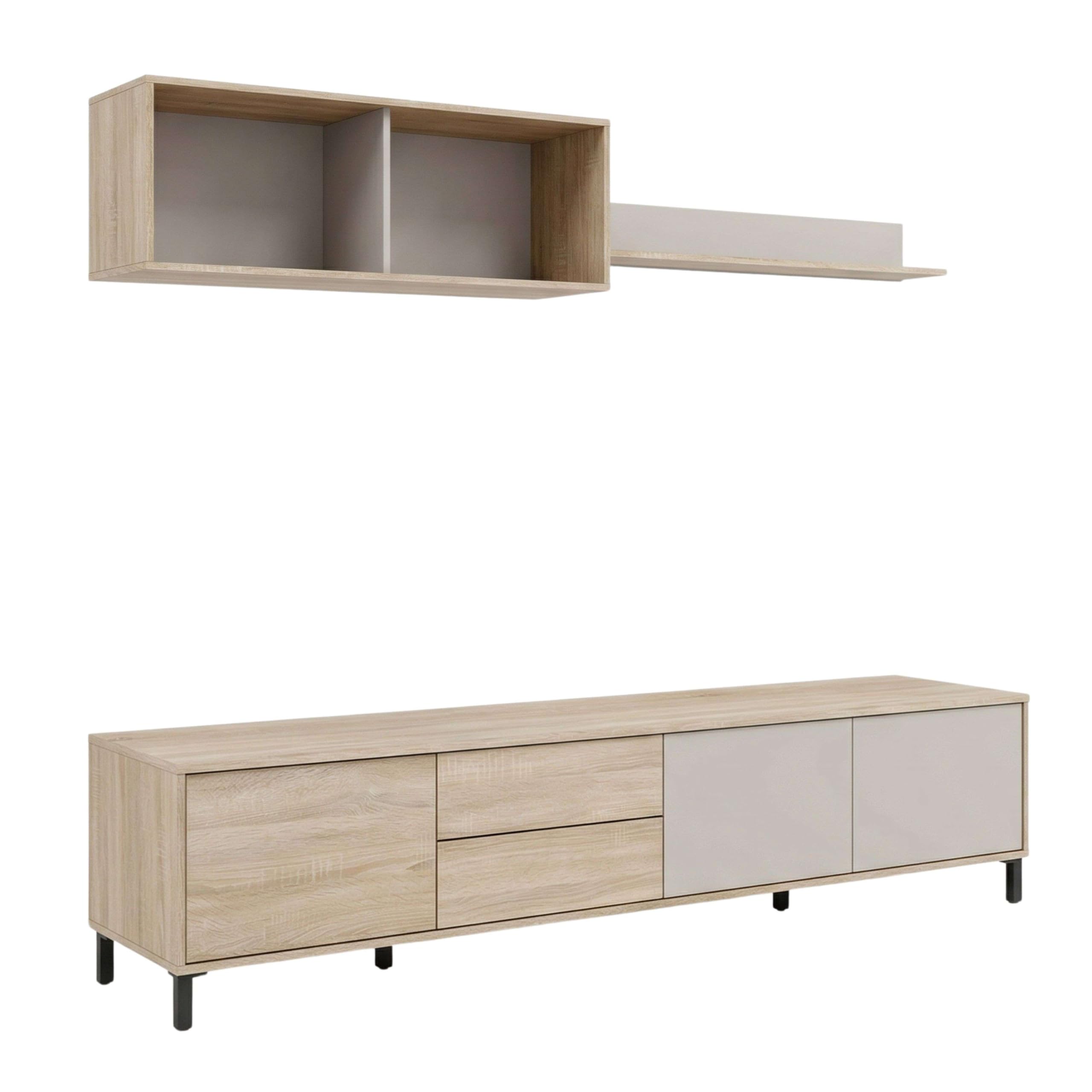 Miroytengo Mueble de Salón TV Bari, Módulos de Comedor, Mueble Televisión Roble Canadian y Cachemir 200 cm
