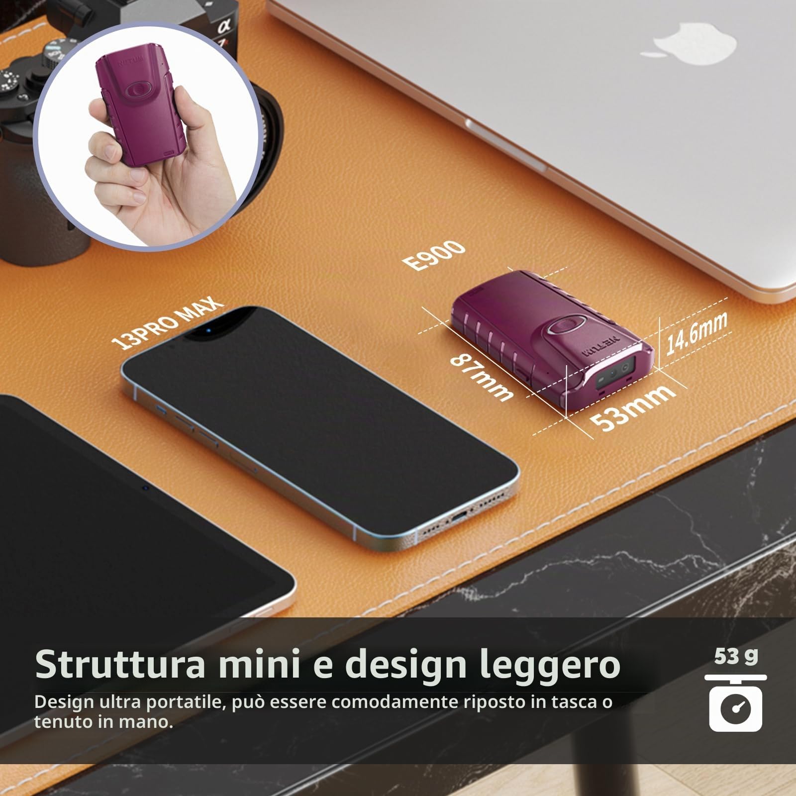 NETUM Scanner di codici a barre QR Bluetooth 3 in 1 piccolo portatile 2D lettore di codici a barre automatico wireless scansione posteriore clip funziona con tablet iOS Android Windows MacOS per