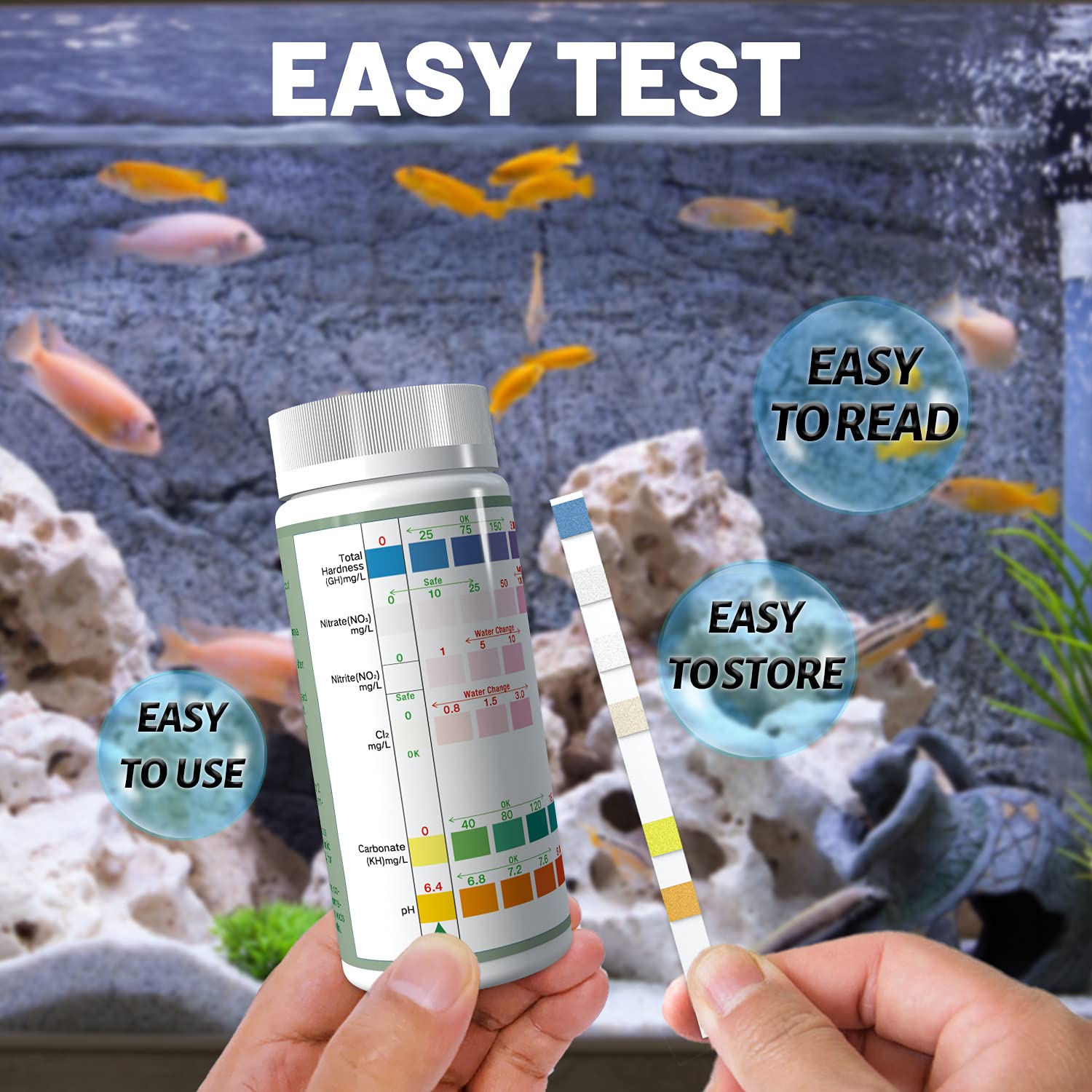 EASYTEST Aquarium Test Strips, Fish Tank Test Kit for 6 in 1 Freshwater
