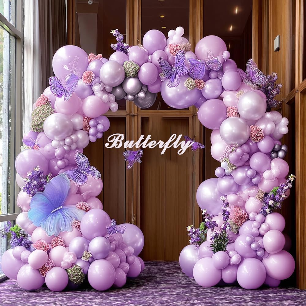 Pearl Purple White Balloon Arch DOUBLE STUFFED Purple White Balloons for Birthday Baby Shower Wedding Bridal Engagement Party Decorations