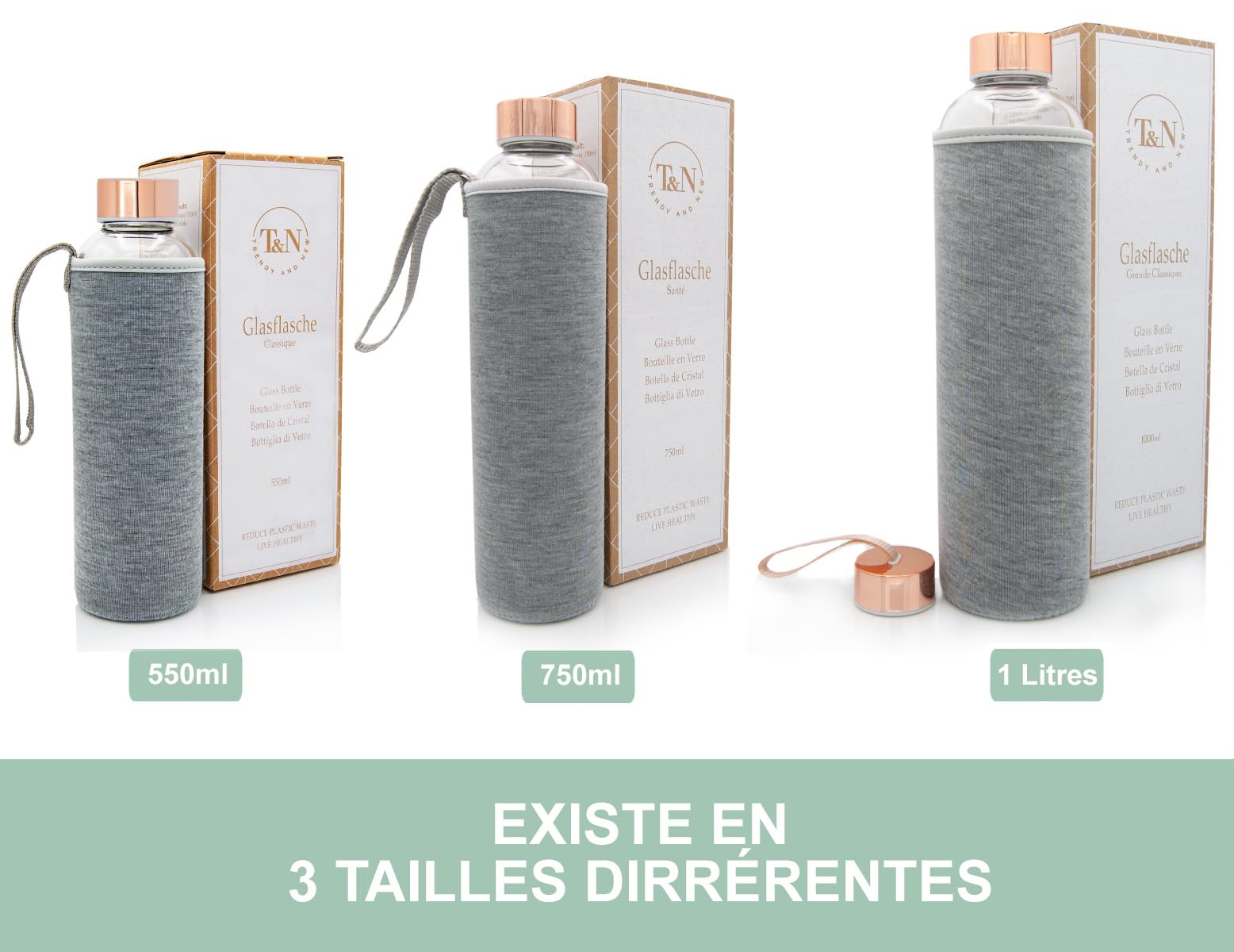 Bouteille d'Eau en Verre 1L, Gourde Verre Borosilicate avec Infuseur à Thé en Acier Inoxydable et Housse en Néoprène, Bouteille Verre Réutilisable Anti Fuite pour Eau Thé Jus Sport Bureau Sans BPA Bouteille d'Eau en Verre 1L, Gourde Verre Borosilicate avec Infuseur à Thé en Acier Inoxydable et Housse en Néoprène, Bouteille Verre Réutilisable Anti Fuite pour Eau Thé Jus Sport Bureau Sans BPA
