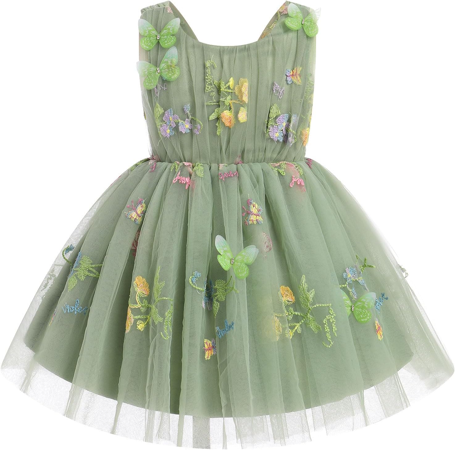 IDOPIP Toddler Baby Girls Sequin Butterfly Birthday Dress Smocked Backless Tulle Party Pageant Flower Girl Wedding Dresses